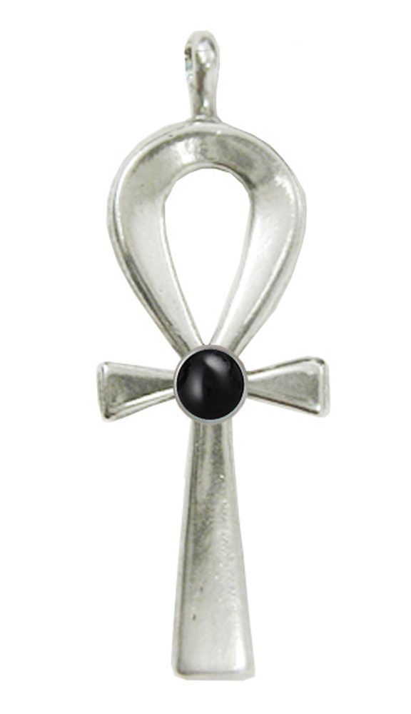 Sterling Silver Ankh Pendant With Black Onyx